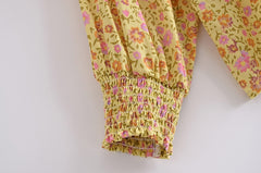 Boho Vintage Yellow Printed Women Tops