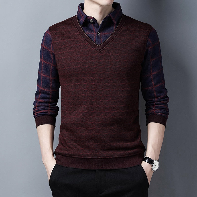 Men Sweater Fleece Thickened Knitted Warm Knitwear