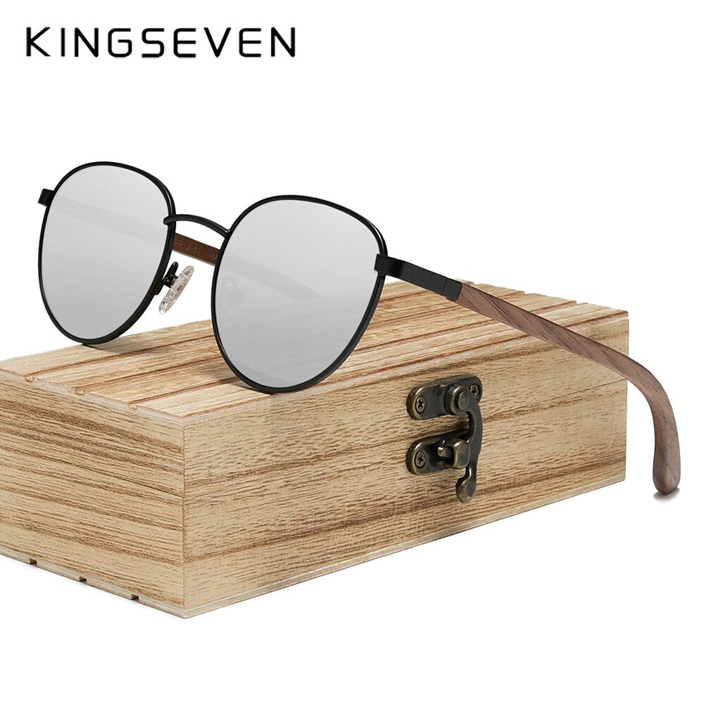 Wooden Sunglasses For Men Polarized UV400 Protection Round Lens