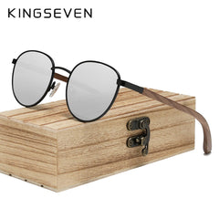 Wooden Sunglasses For Men Polarized UV400 Protection Round Lens