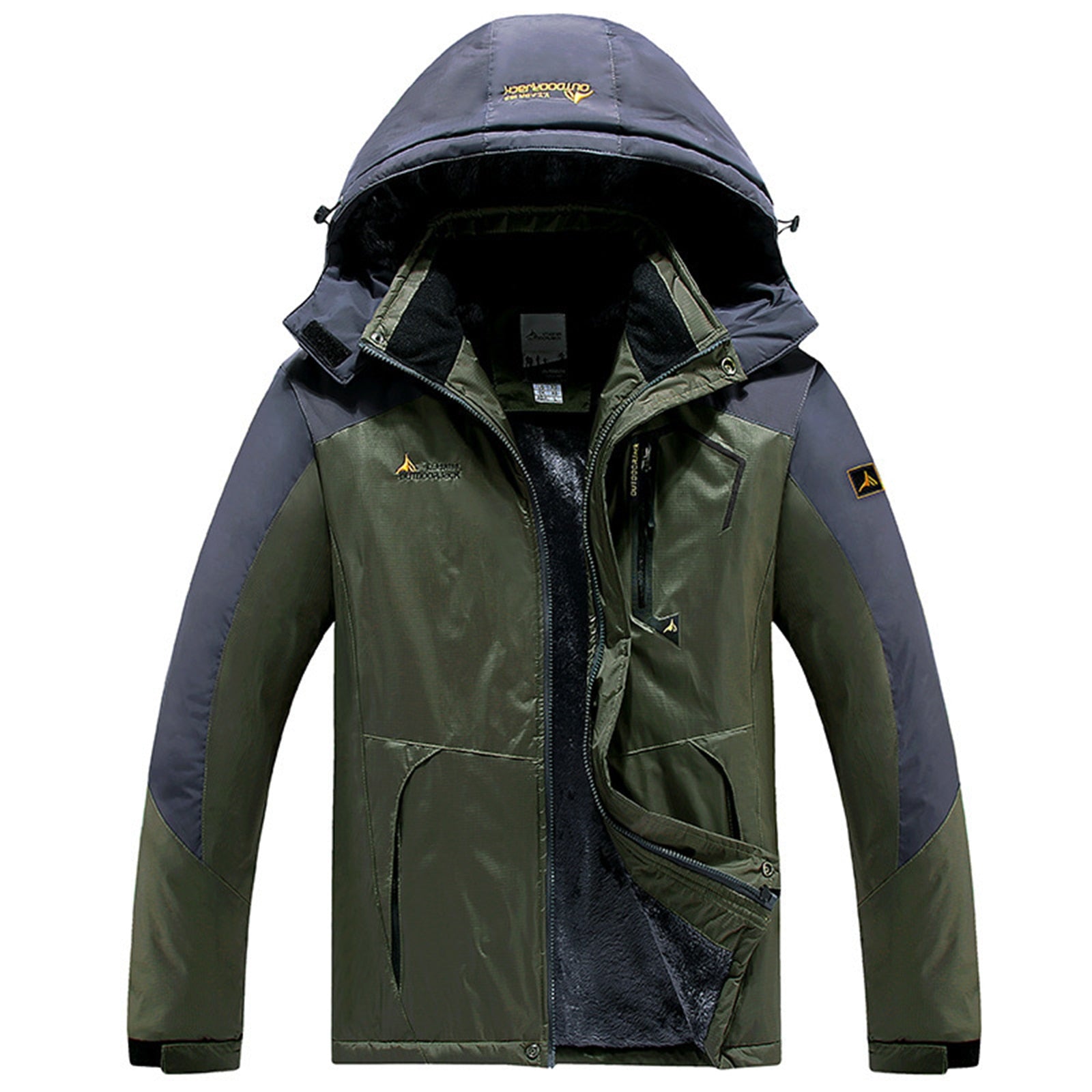 Men Windproof Jacket Winter Warm Fleece Lined Sports Coat with Hood