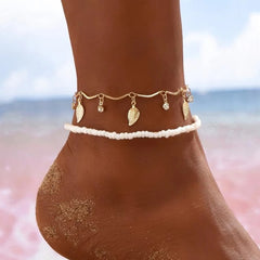 Boho Anklet Foot Chain Summer Bracelet Tassel Star Crystal