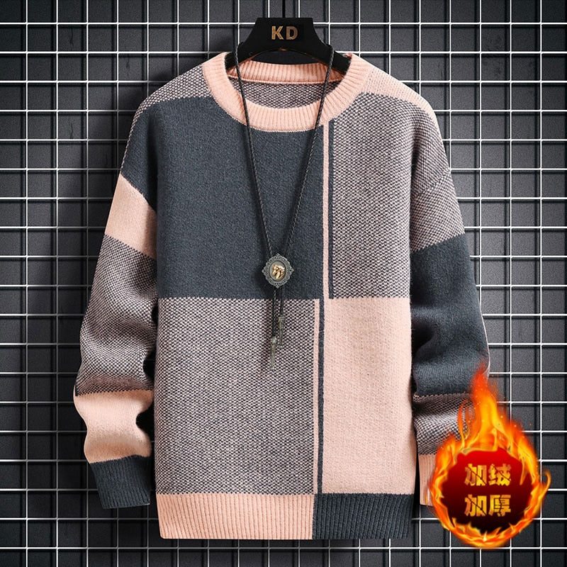 Classic Sweater Men Casual Slim Plus Thicken Warm High-Quality Sweater