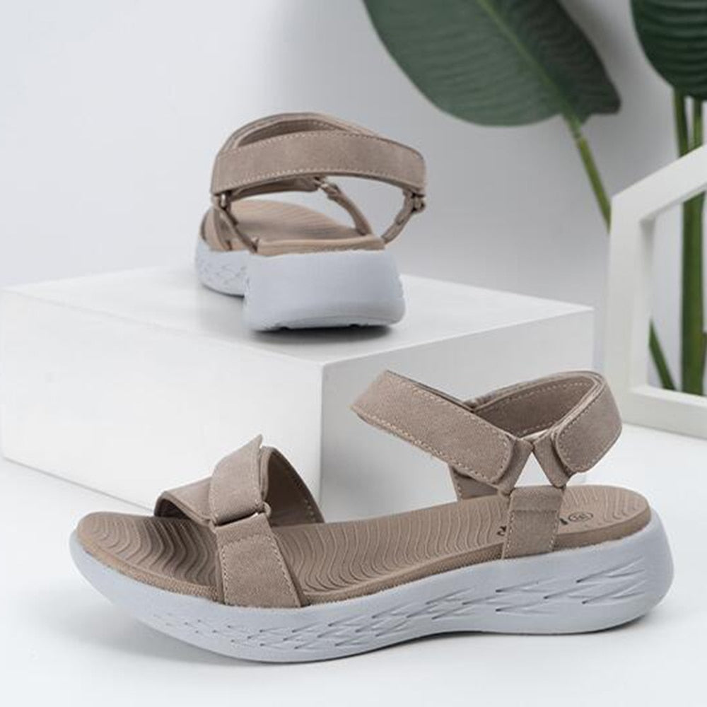 Casual Open-toe Women Sandals Non-slip Solid Color Hook Loop Platform Sandals