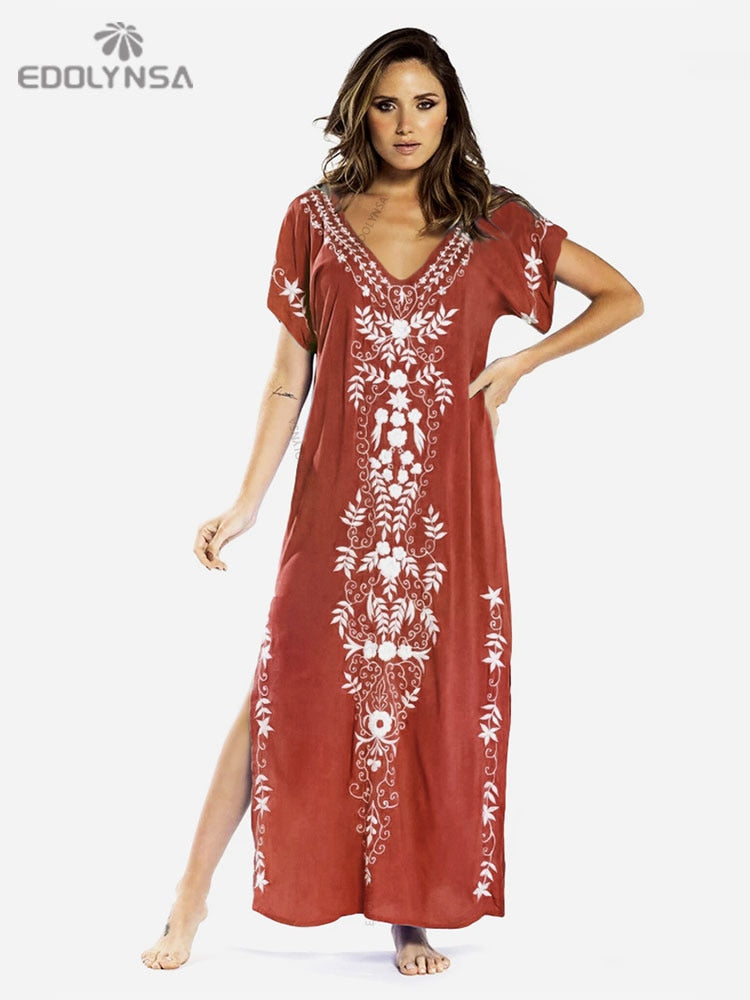 Embroidery Beach Cover up Saida de Praia Swimsuit