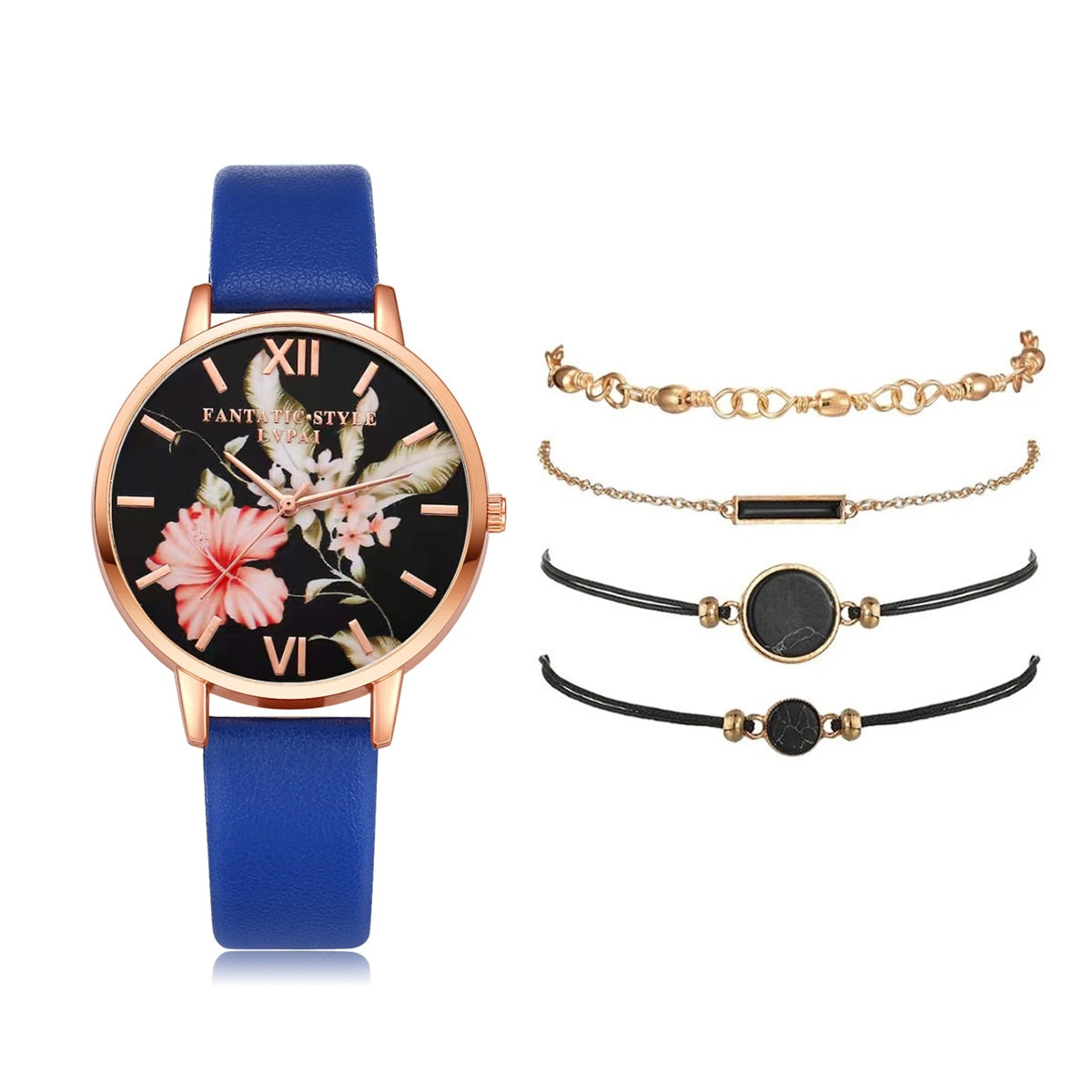 Watch Set Women 5pcs Woman Quartz Wristwatch Leather Ladies Bracelet