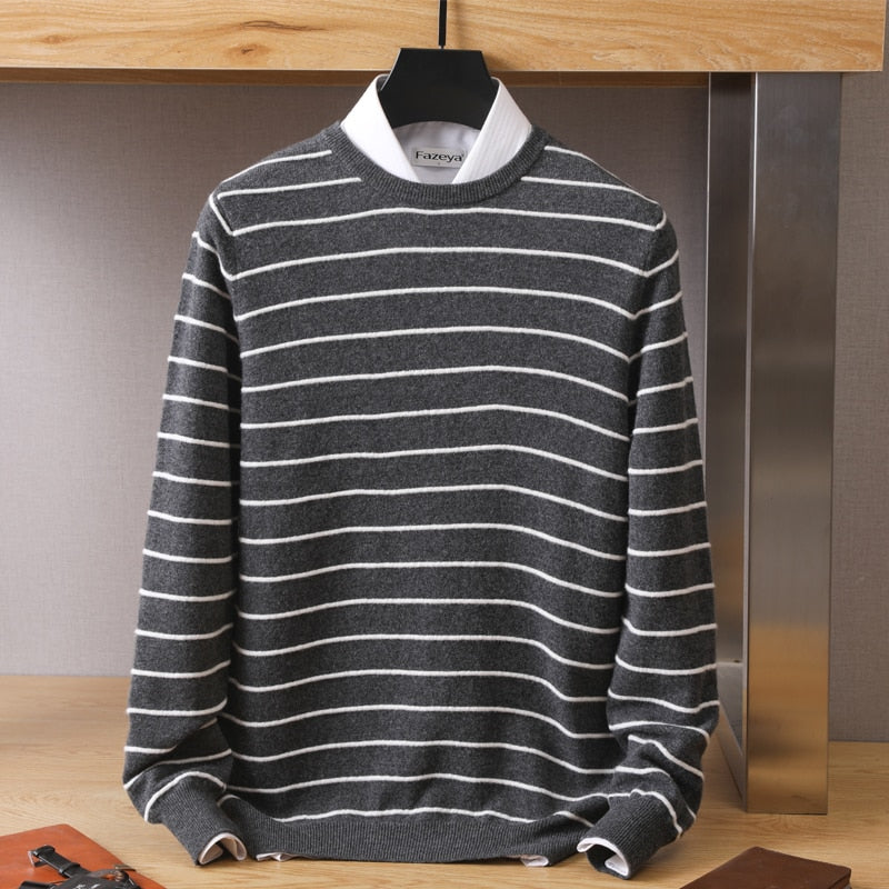 Men Crew Neck Pullover Casual Stripe Top Knit Loose Sweater