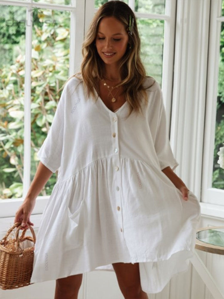 Beach Cover up  White Tunic Woman Bikini Cover-ups