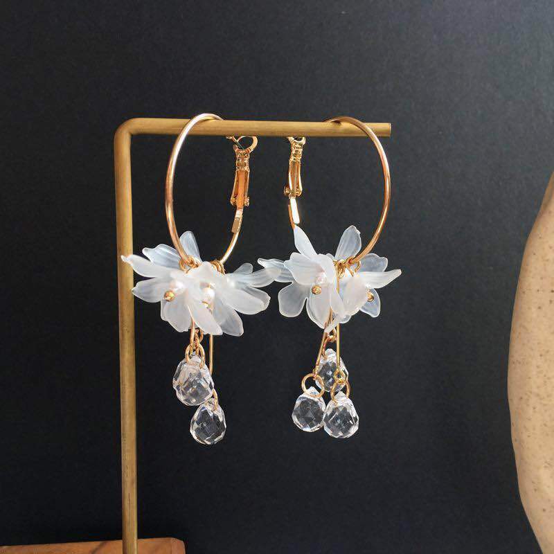 Multicolored Fashion Resin Flower Long Drop Earrings