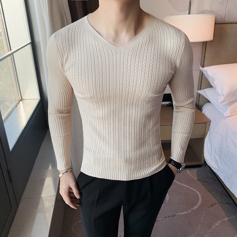 Winter Sweaters Men V-Neck Sweaters Sweater Woolen Slim