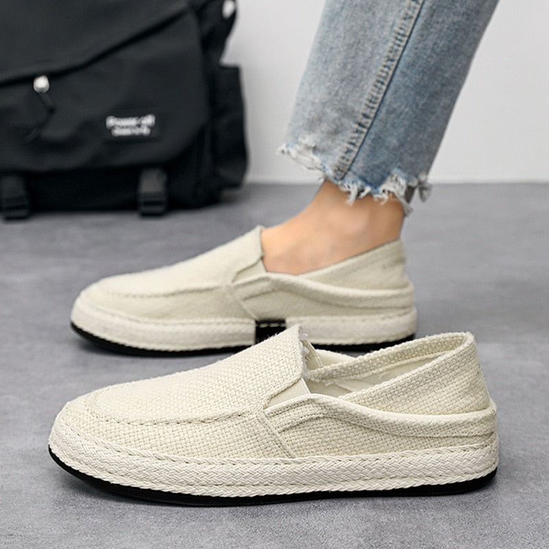 Loafers Men Breathable Casual Shoes Classic Linen Slip On Sneakers Shoes