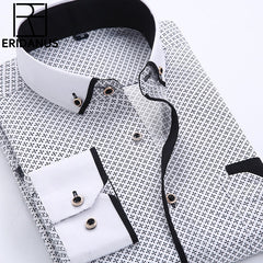 Men Shirt Long Sleeve Slim Fit Button Down Collar Printed Business Shirts