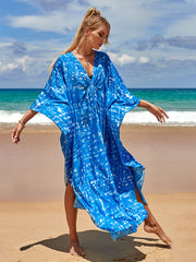 Zebra Striped Bikini Cover-ups Casual V-neck Side Split