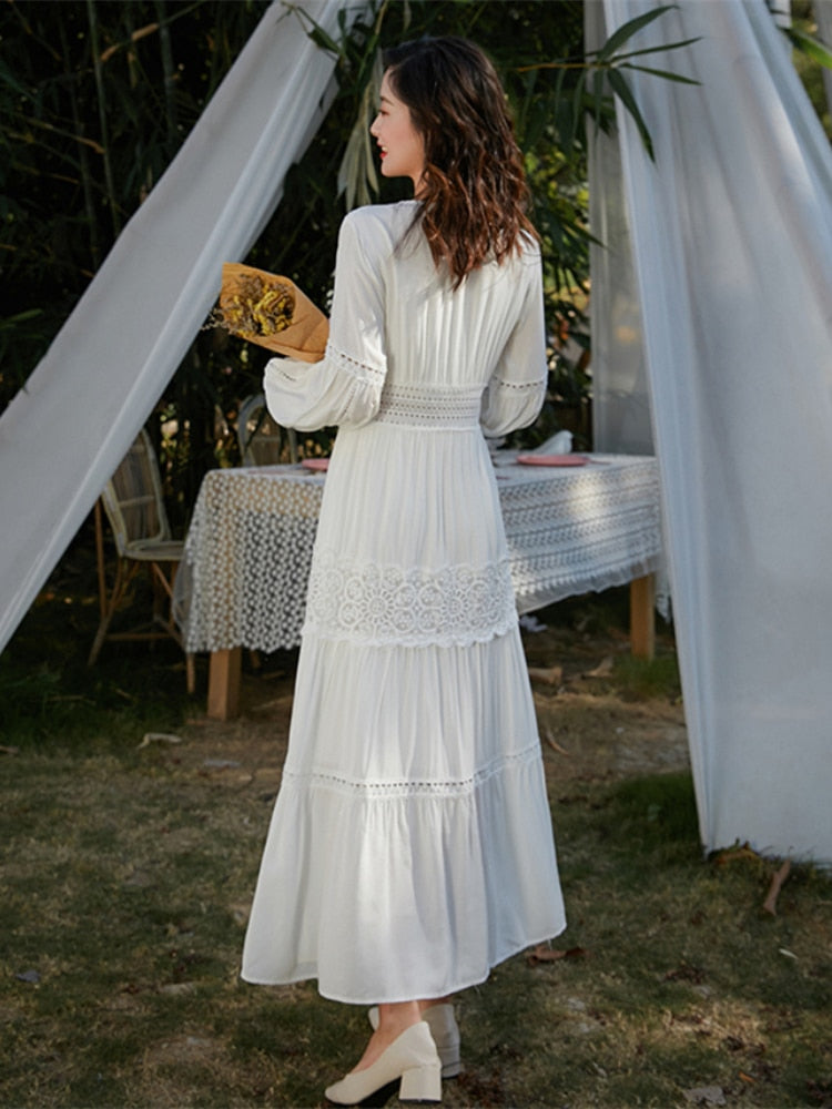 Vintage Chic Women White  Beach Long Bohemian Maxi Dress