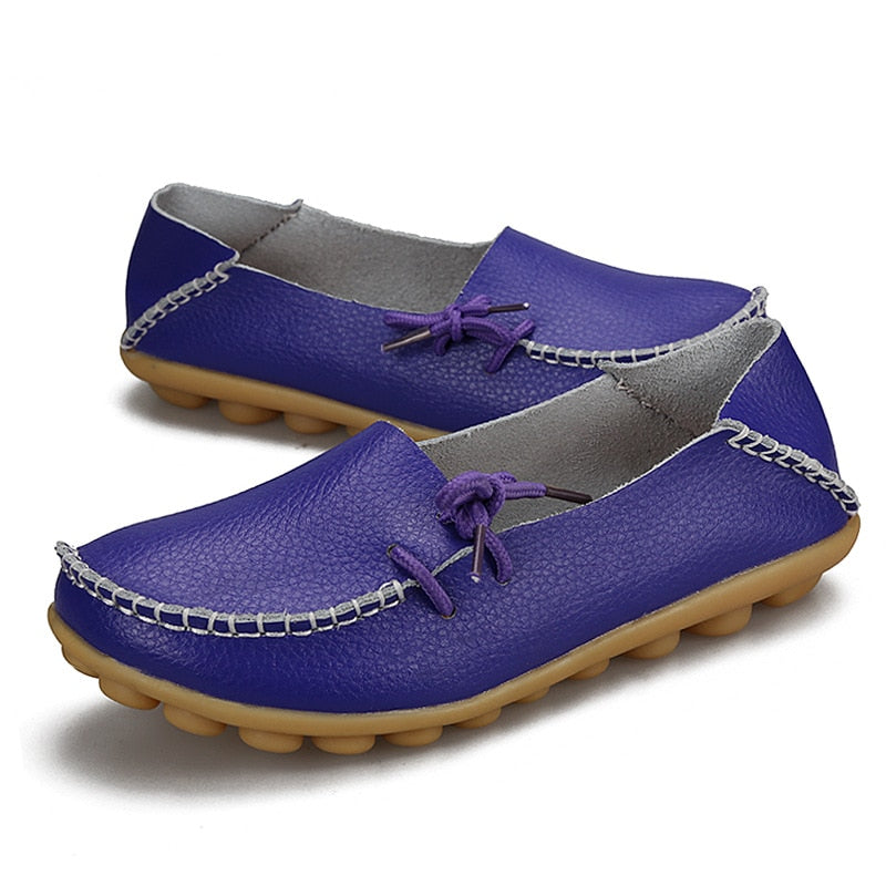 Flats Shoes Loafers Leather Female Slip on Ballet Bowtie Low-top