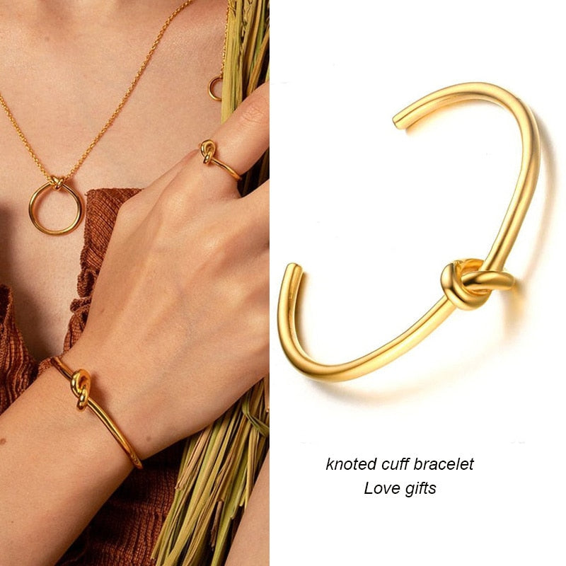 Trendy Round Circular Open Knot Cuff Bangle Bracelets