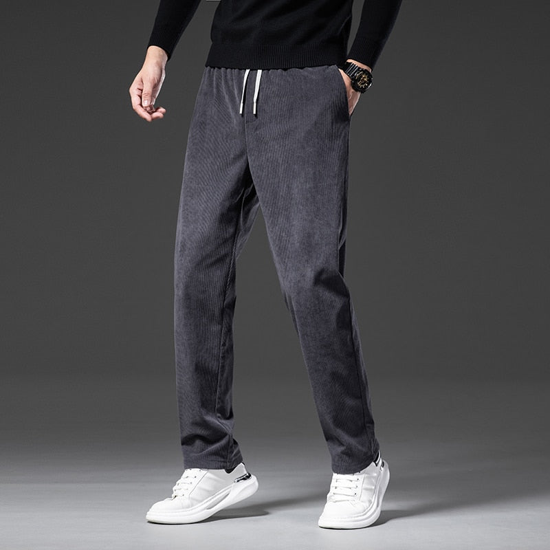 Men's Casual Pants Elastic Waist Business Fashion Straight Loose Trousers