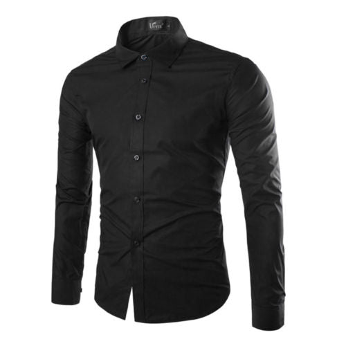 Men Casual Formal Shirt Long Sleeve Slim Fit Business Dress Shirts Tops