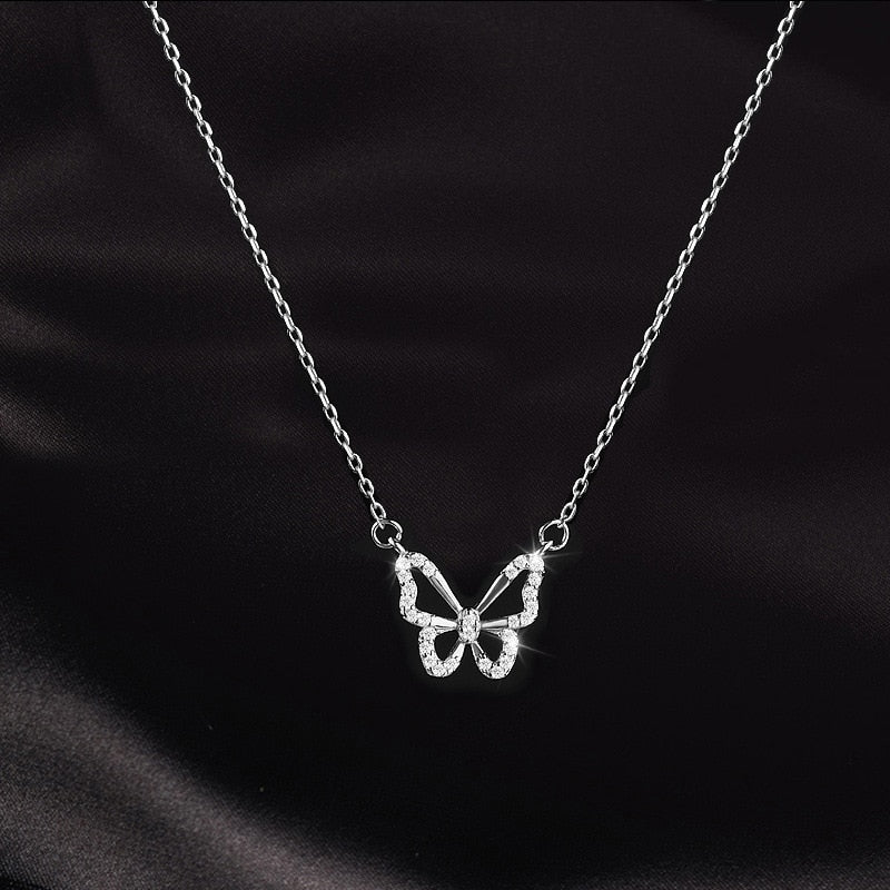 Shiny Butterfly Ladies Double Layer Clavicle Chain Necklace