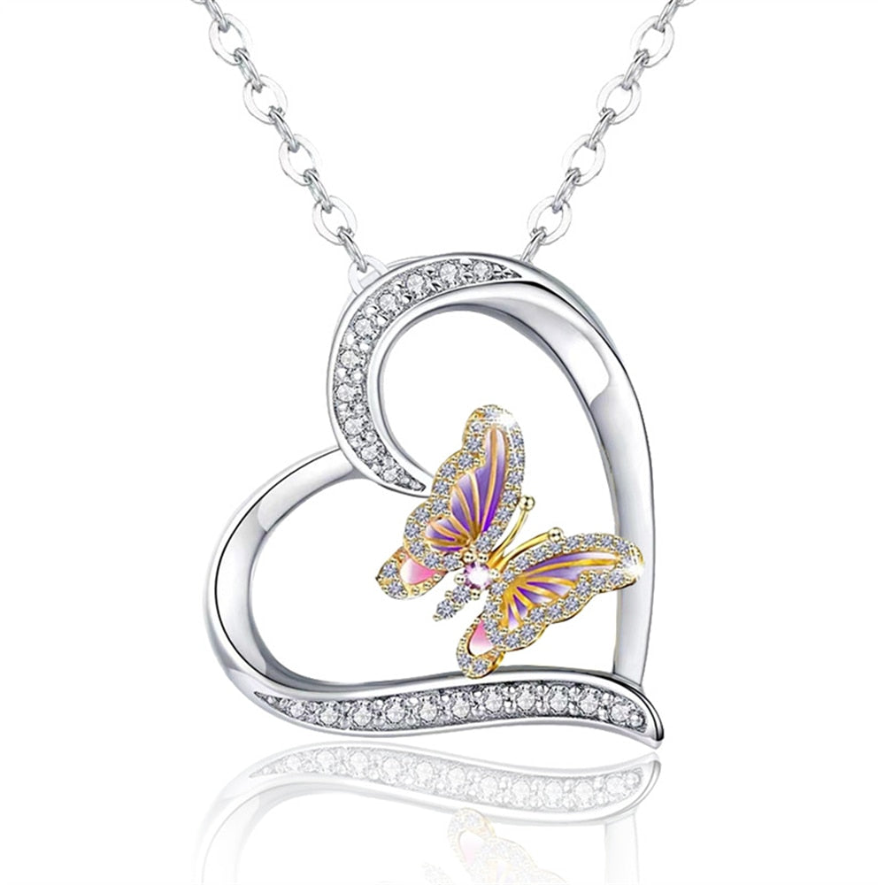 Creative Love Heart Inlaid Crystal Bees Design Necklace