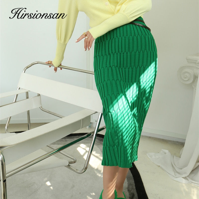 Solid Elastic Straight Knitted Winter Warm All-match Skirts