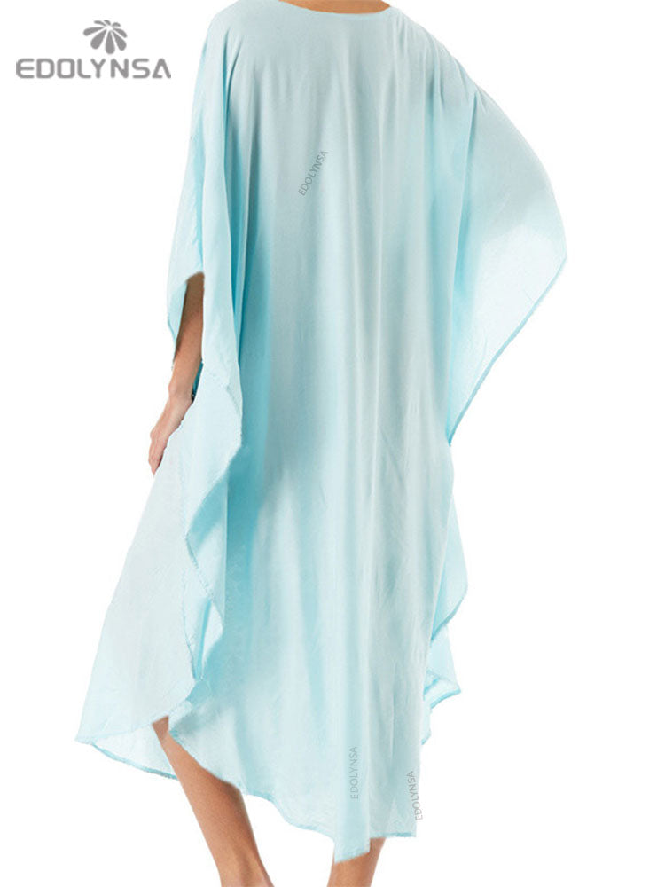 Embroidery Cotton Beach Kaftan Cover up Saida de Praia Swimsuit