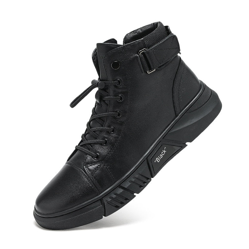 Men Boots Leather Casual Platform Boots Zipper British Style