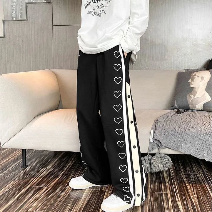 Wide leg Pants Men Side Split Baggy Pants Loose Sport Casual Trousers Sweatpants