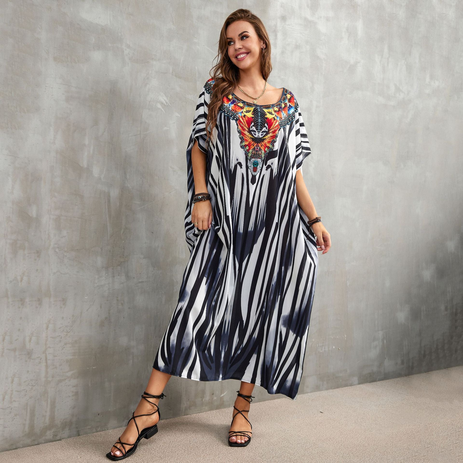 Bohemian Printed Loose Kaftan Casual Summer Vacation Maxi Dress