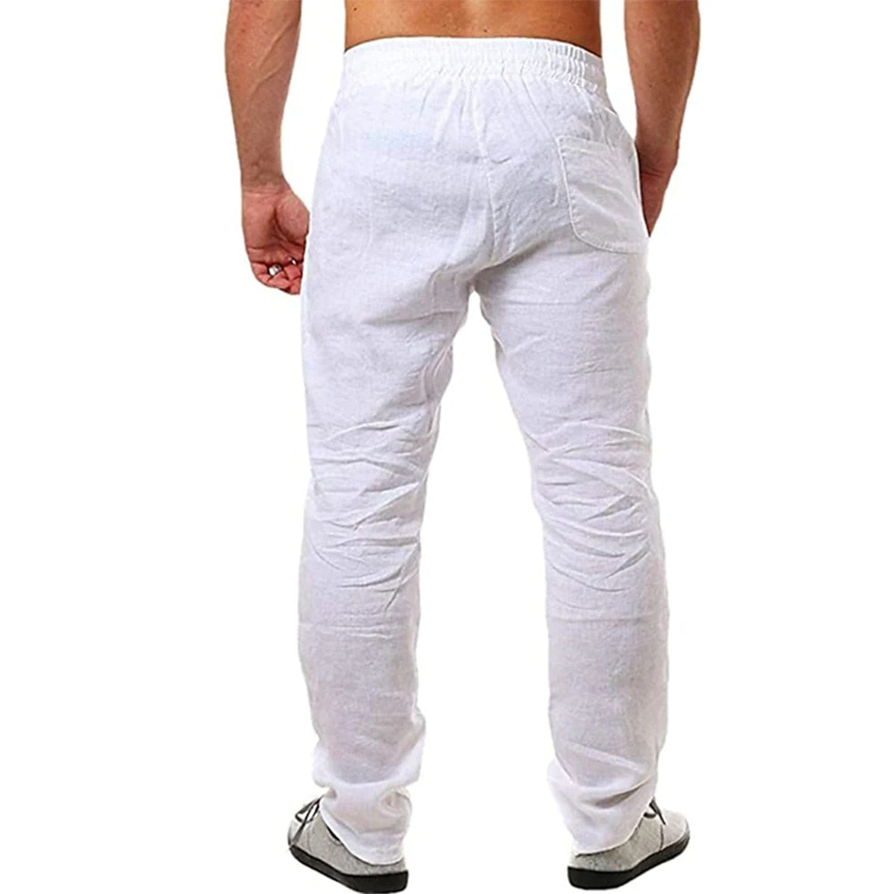 Men's Linen Pants Breathable Solid Color Linen Trousers Fitness Streetwear