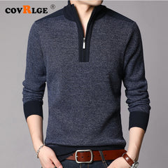 Sweater Men Clothes Thick Warm Wool Pullover Casual Zipper Turtleneck