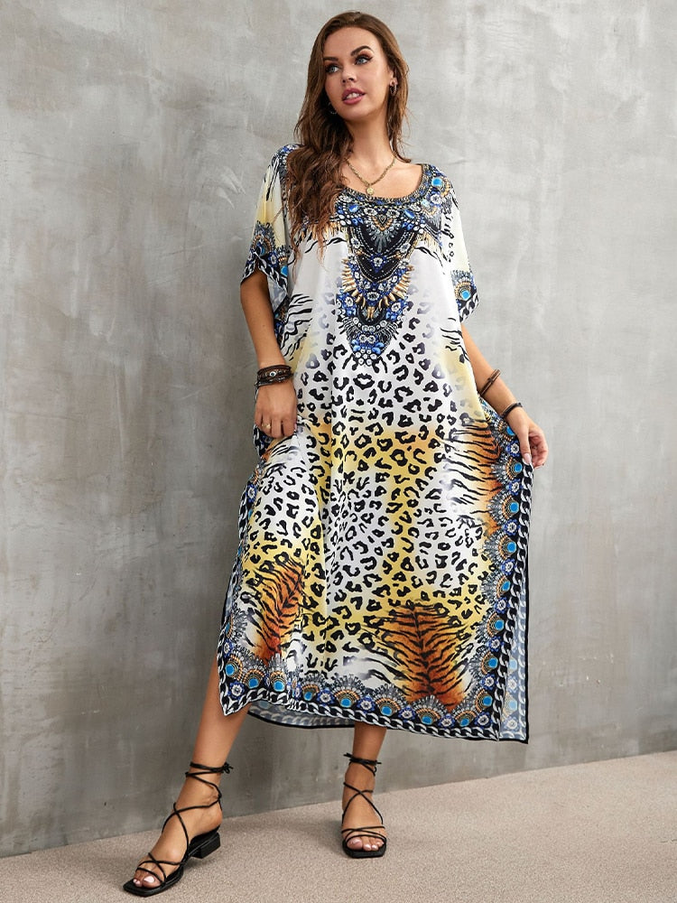 Bohemian Printed Loose Kaftan Casual Summer Vacation Maxi Dress