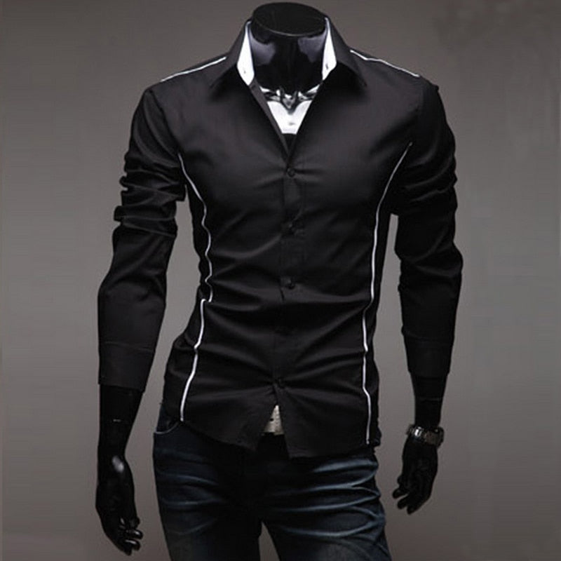 Slim Fit Mens Striped Shirts Long Sleeve Striped Shirts