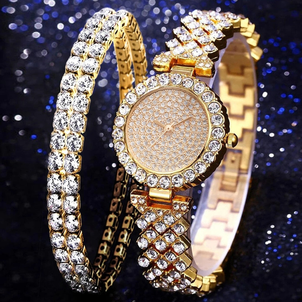 Rose Gold Watch Fashion Ladies Quartz Diamond Wristwatch Elegant