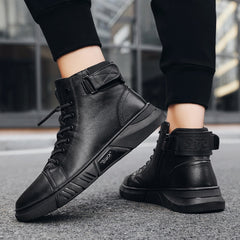 Men Boots Leather Casual Platform Boots Zipper British Style