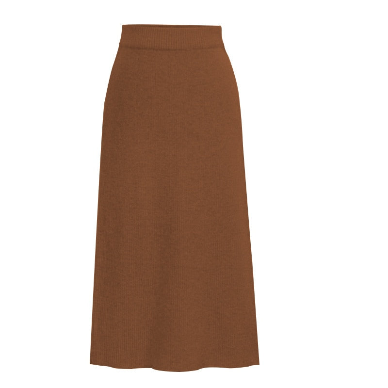 FashionKnitted Women Skirts Large Size Elastic Waist Split A-line Skirts