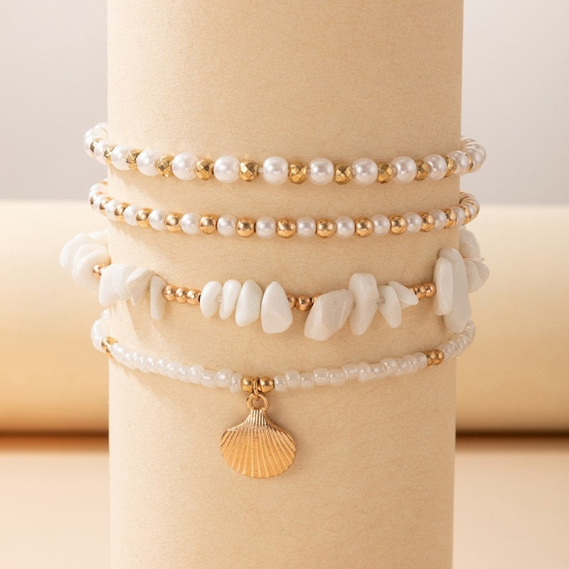 Shell Pendant Ankle Bracelet Faux Pearl Leg Anklets