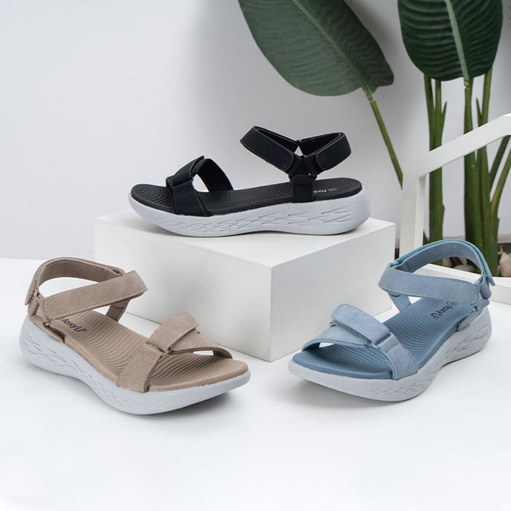 Casual Open-toe Women Sandals Non-slip Solid Color Hook Loop Platform Sandals