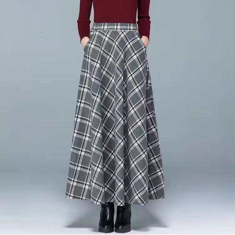 Winter Women Long Woolen Skirt Fashion High Waist Basic Wool Skirts