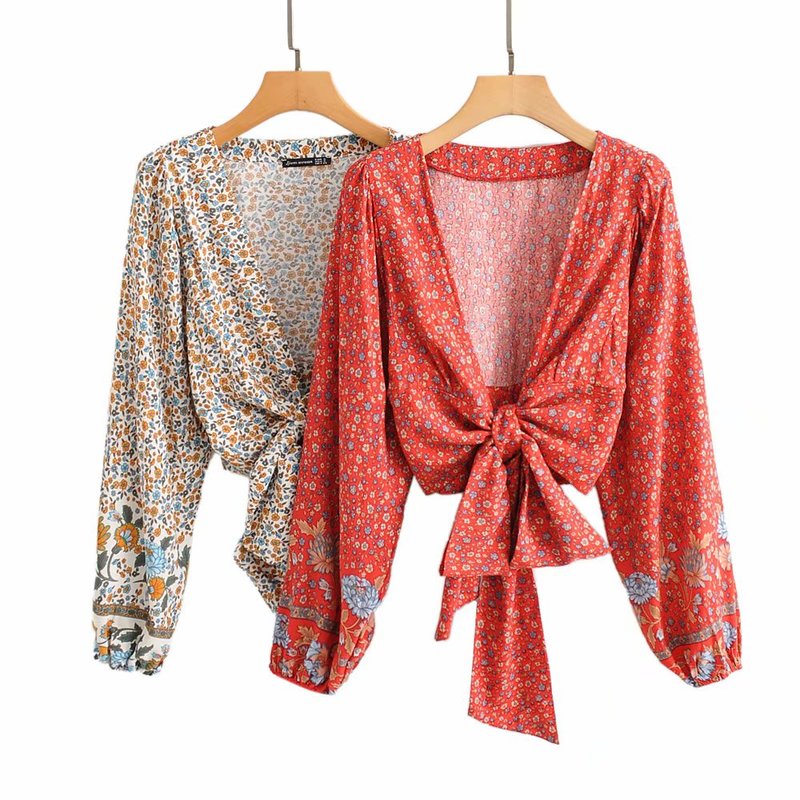 Women  Floral Print Rayon Bohemian Blouses Shirt Ladies