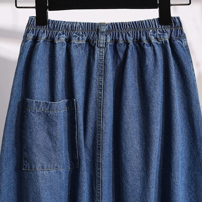 High Waist Elegant Long Denim Skirt Loose A-Line Blue Skirts