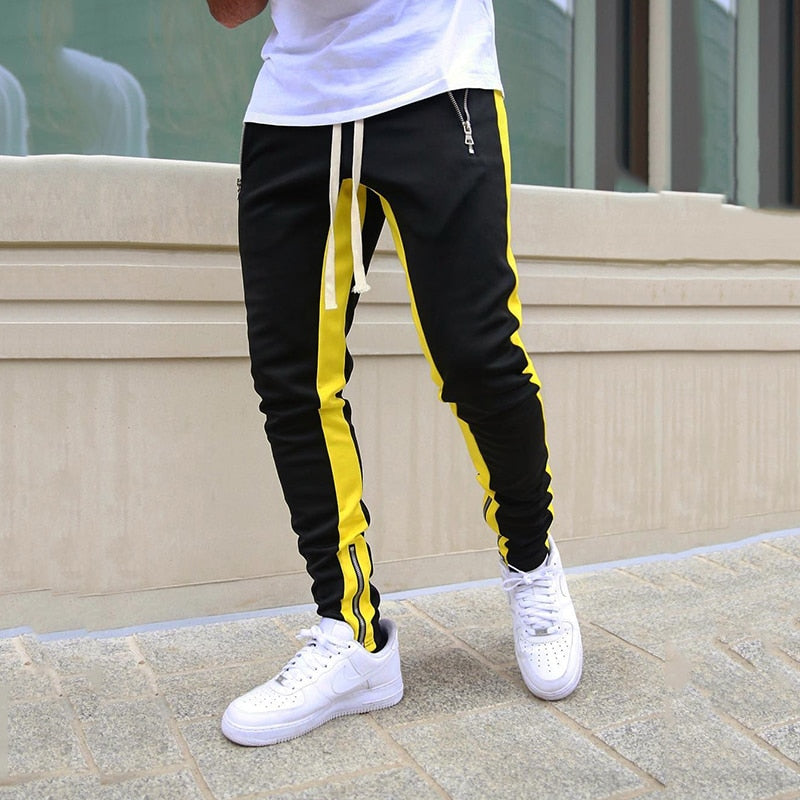 Mens Joggers Casual Pants Sports Zipper Drawstring Pants Trousers