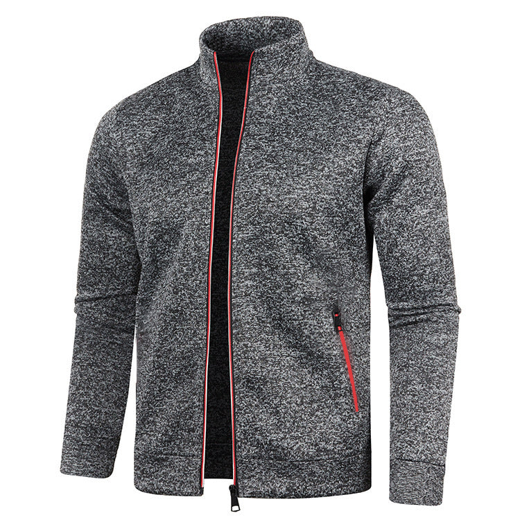 Men Thin Fleece Jacket Casual Zipper Thermal Stand Collar Outdoor Coat