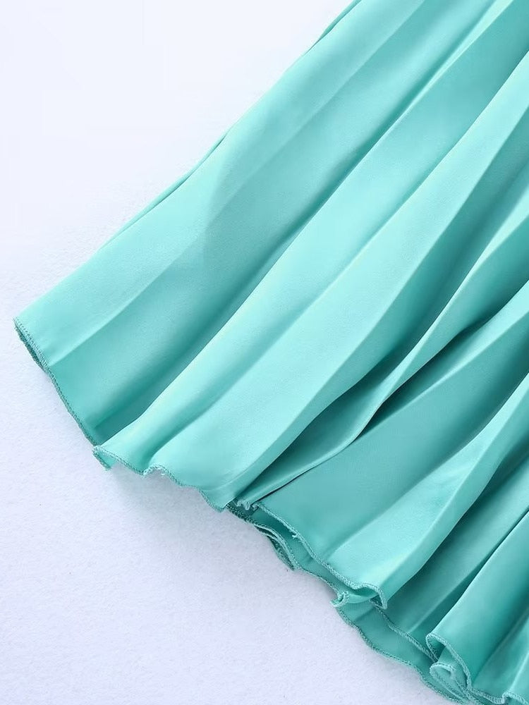 Satin Pleated Midi Skirt Asymmetrical Swing Skirts Beach