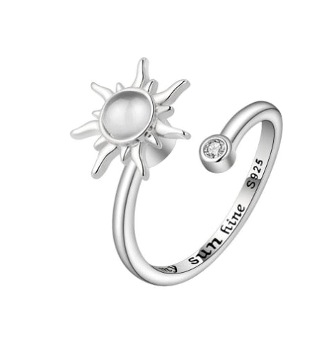 Women Stainless Steel Sunflower Star Planet Spinner Fidget Rings