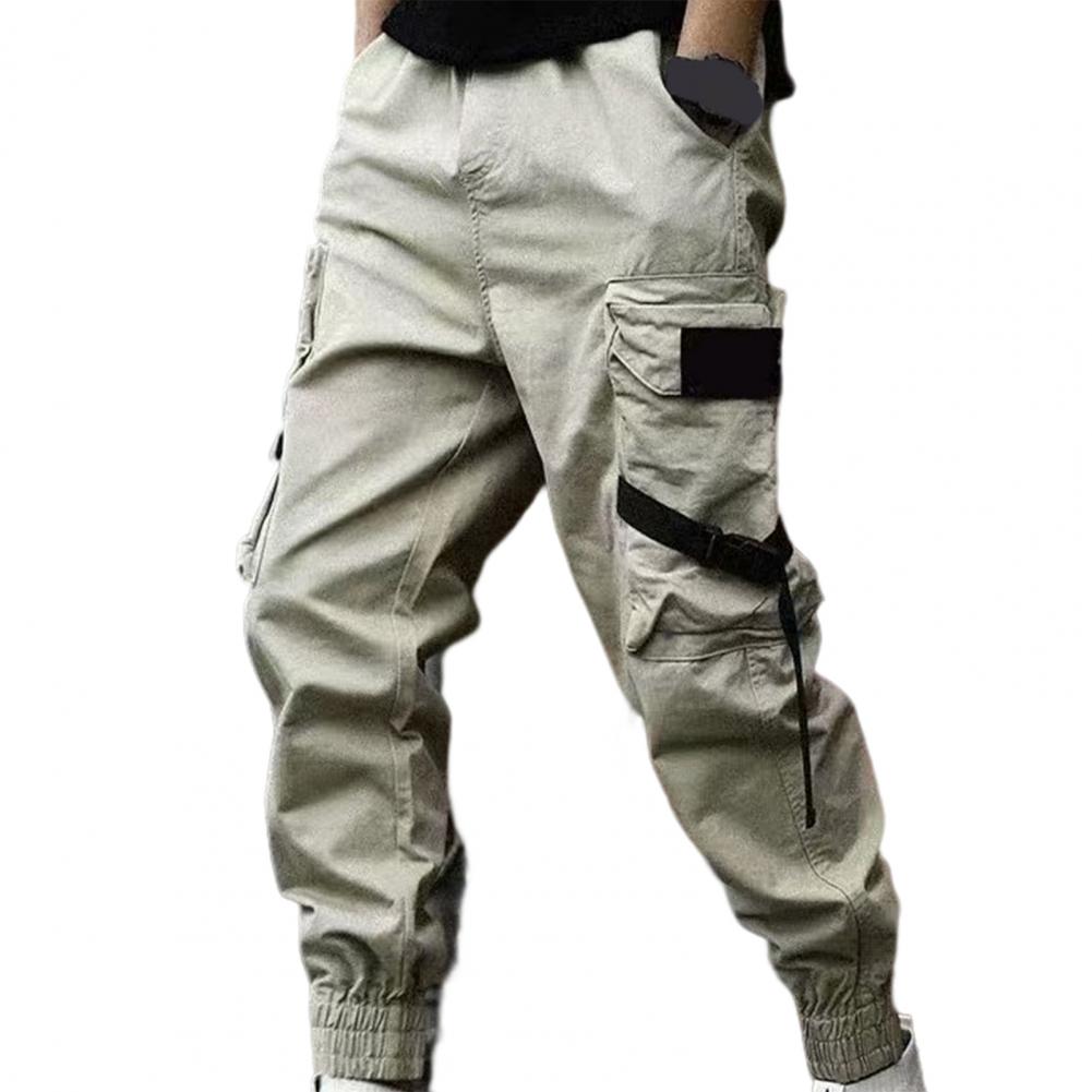 Men Cargo Pants Multi Pockets Hip Hop Jogger Pants Ankle-banded Waist Trousers