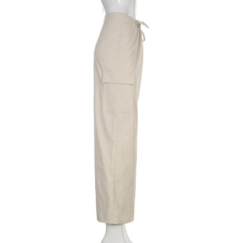 Streetwear Solid Cargo Long Skirts Fairycore Straight