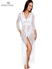 Transparent Long White Lace Tunic Women Summer Clothes