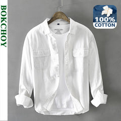 Men Long Sleeve Shirt Style Button Up Pocket Workwear