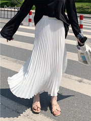 Fashion Pleated Midi Long Skirt Koran Casual High Waist Skirts